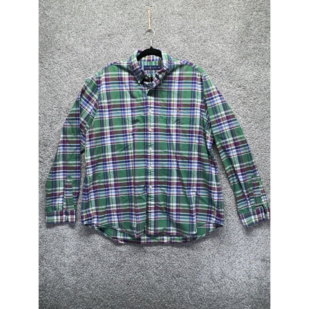 Ralph‎ Lauren Shirt Mens 2XL Green Plaid Color Pony Casual Button Up Long Sleeve